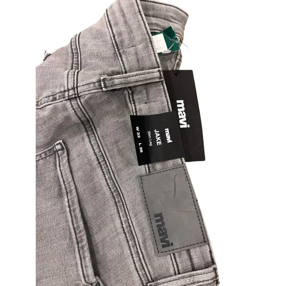 Mavi Jake Slim Leg Jeans 33x36 Light Grey Brushed Williamsburg Stretch NWT